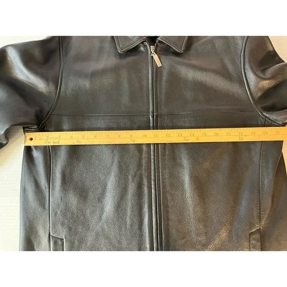 CHAPS Ralph‎ Lauren Lined Jacket, Black, Leather, Full Zip, VTG
